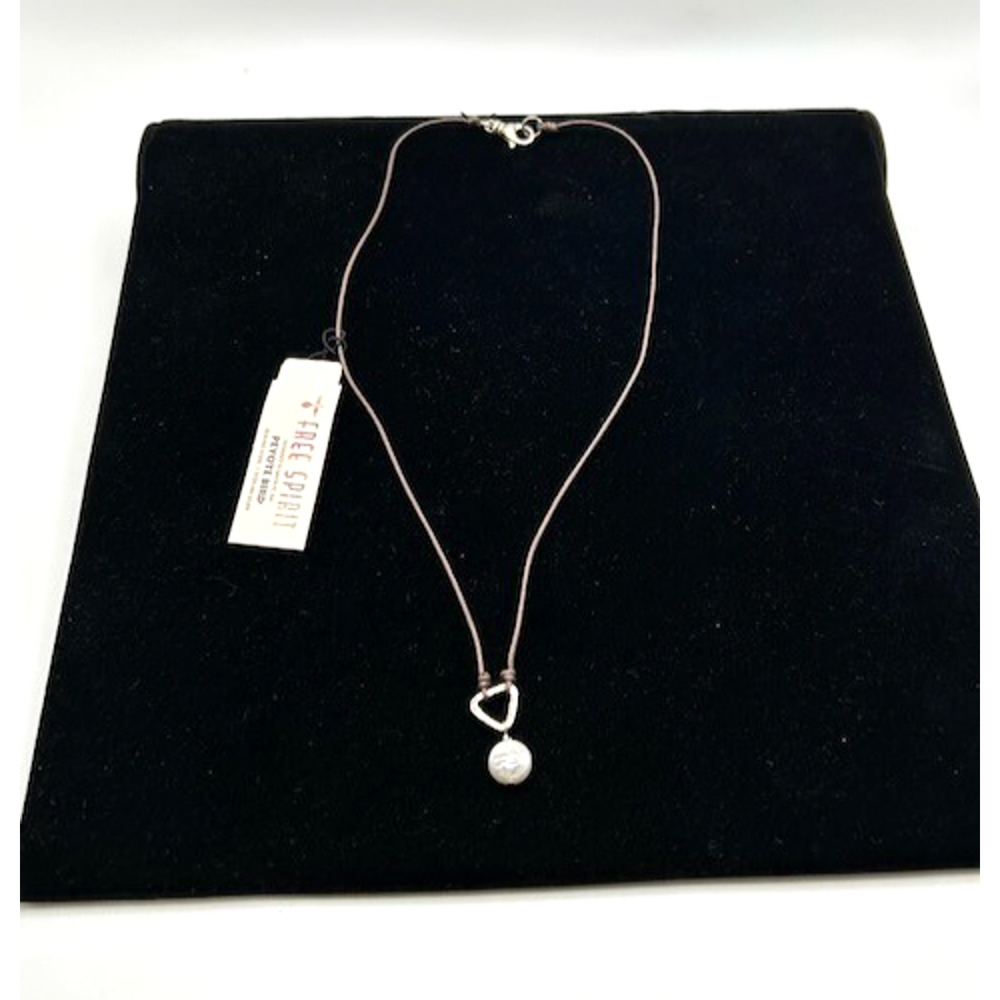 NWT Peyote Bird Round Leather Cord Necklace Genuine Stone Sterling Silver 16"